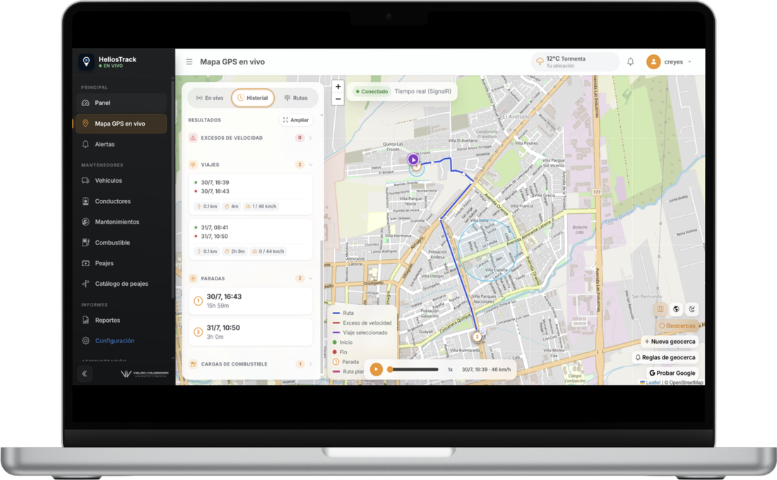 Mapa GPS en vivo — plataforma HeliosTrack