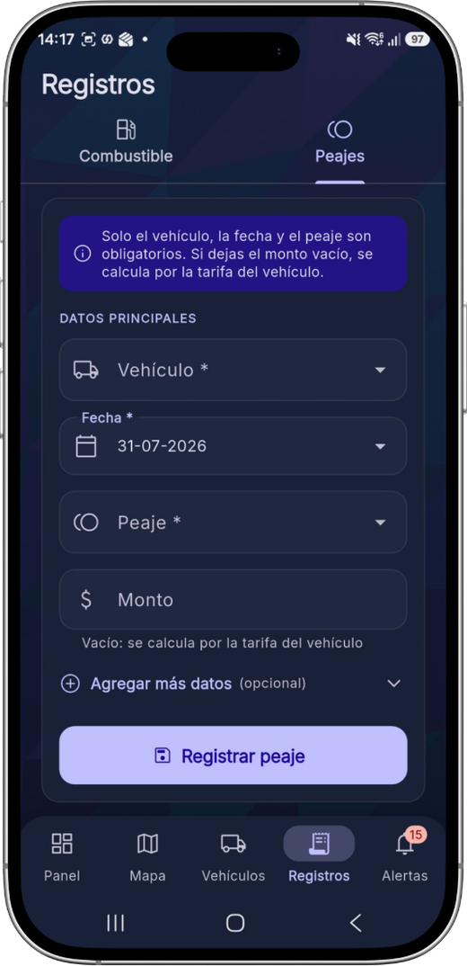 Registro de peajes